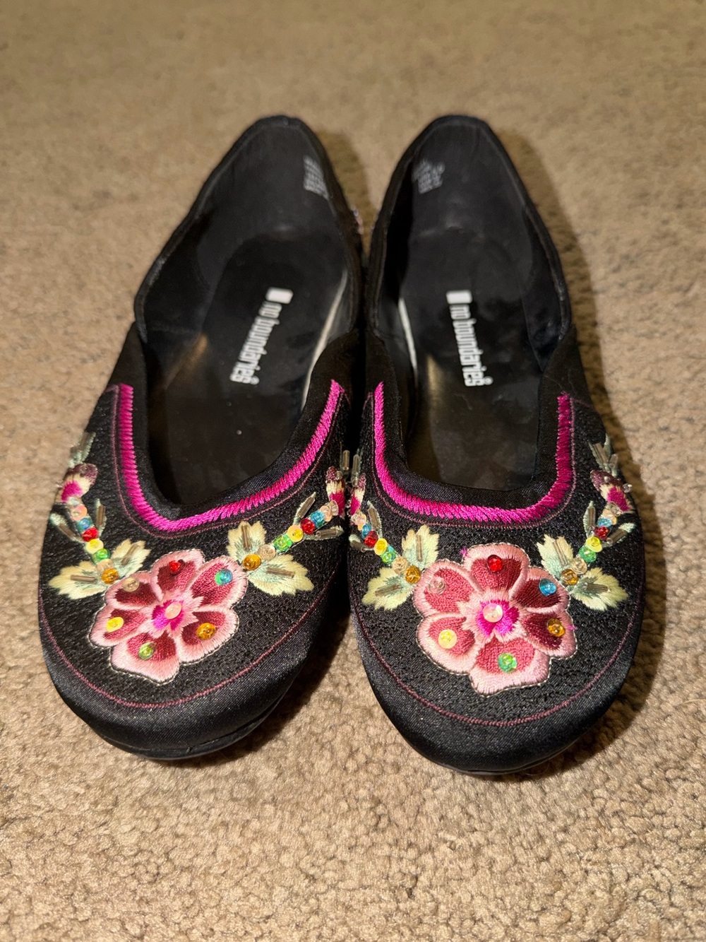 Y2K No Boundaries Embroidered Beaded Floral Flats Shoes Whimsy Fairy Dainty